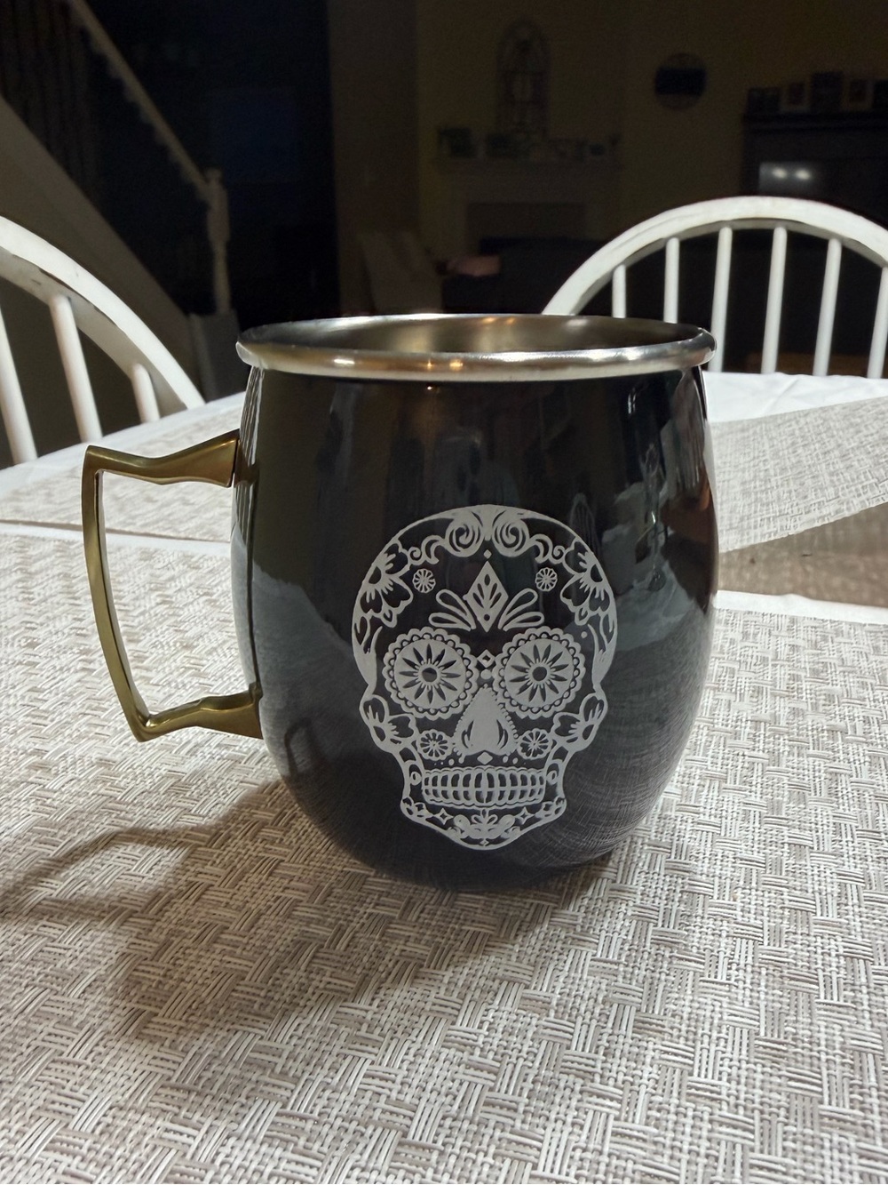 Black Sugar Skull Moscow Mule Mug with Gold Accents